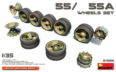 37058  дополнения из пластика  Танк-55/55A WHEELS SET  (1:35) 4820183311429