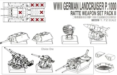 UA72310  дополнения из пластика  WWII German Landcruiser P.1000 Ratte Weapon Set Pack II  (1:72) 2000000169071
