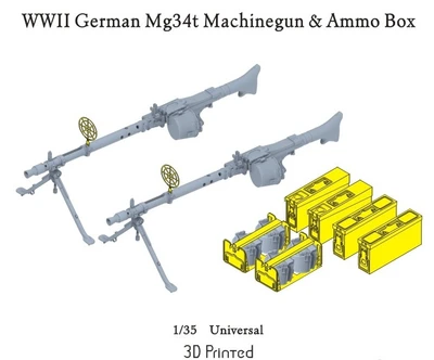 P35-215  дополнения из смолы  MG 34T Machine Gun In-vehicle & Ammunition Box Set  (1:35) 4571512718715