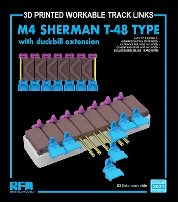 RM-3031  траки наборные  M4 SHERMAN T-48 type workable tracks w/ duckbill extension (3D) (1:35) 2000002185802