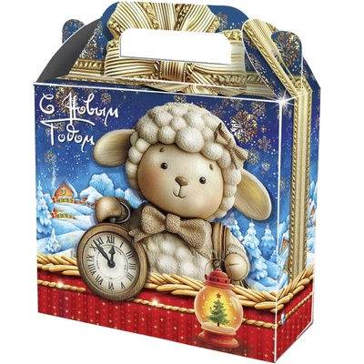 Новогодний подарок Овечка с часами (картон) 1000г 043у