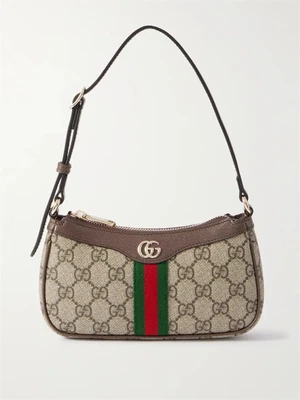 Миниатюрная сумка через плечо Ophidia из канваса с принтом, кожаной отделкой GUCCI, бежевый 47361244