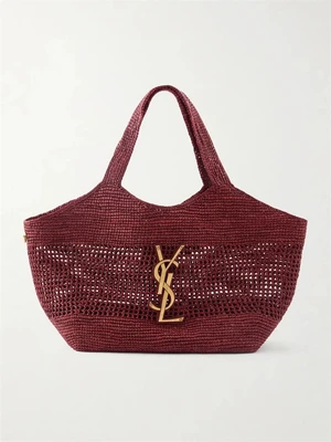Icare макси-сумка из раффии с кожаной отделкой SAINT LAURENT, бордовый 47339606