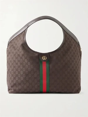 Плечевая сумка Giglio из жаккардового канваса с кожаной отделкой GUCCI, коричневый 47338923
