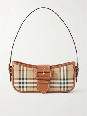 Плетеная сумка-почтальонка с кожаной отделкой BURBERRY, коричневый 47359735