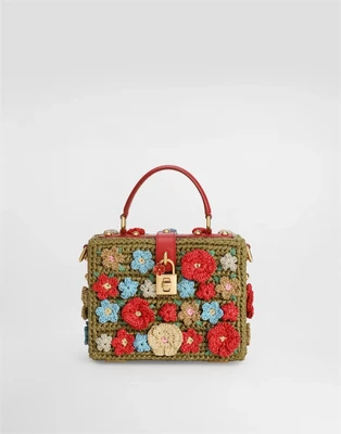 Сумка Dolce Box из рафии, связанная крючком DOLCE & GABBANA, мультицвет 47361883