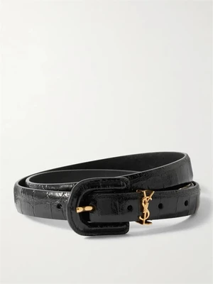 Ремень из кожи с эффектом крокодила с украшением Cassandre SAINT LAURENT, черный 47346337