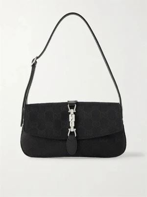 Сумка-седло Jackie мини из канваса-жаккарда с отделкой из кожи GUCCI, черный 47358556