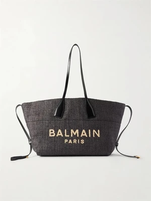 Сумка-тоут из рафии с отделкой из кожи Track BALMAIN, черный 47338695