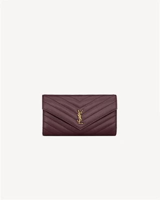 Большой кошелек на клапане CASSANDRE из кожи GRAIN DE POUDRE SAINT LAURENT, бордовый 47362562