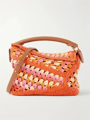 Сумка на плечо из плетеной рафии с мини-отделкой из кожи Puzzle Edge от Paula's Ibiza LOEWE, оранжевый 47376704