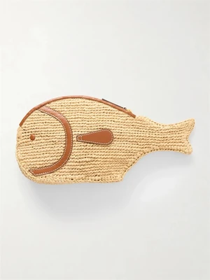 Клатч Pesce из рафии с отделкой из кожи STAUD, бежевый 47324350