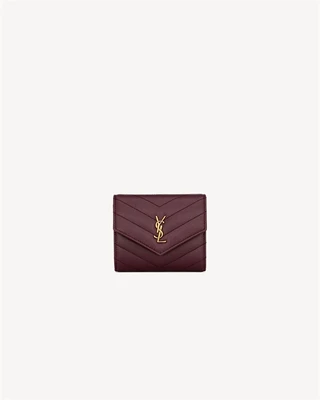 Мультисекционный кошелек CASSANDRE из кожи Grain de Poudre SAINT LAURENT, бордовый 47362362