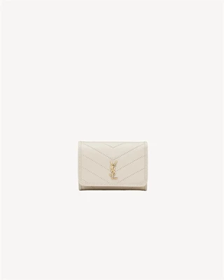 Компактный трехсложный кошелек NIKI из состаренной кожи SAINT LAURENT, бежевый 47362484