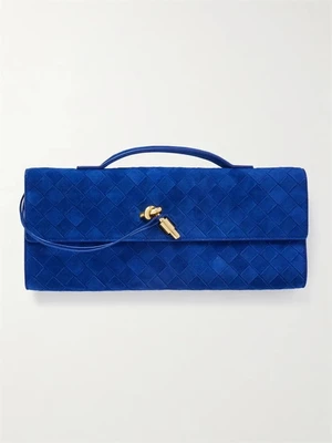 Длинный клатч Andiamo из плетеной замши BOTTEGA VENETA, синий 47323764
