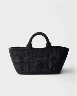 Большая вязаная сумка-тоут с кожаными деталями Prada, черный 47338104