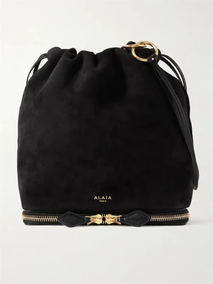 Замшевая сумка через плечо Le Pochon с кожаной отделкой Alaïa, черный 47345673
