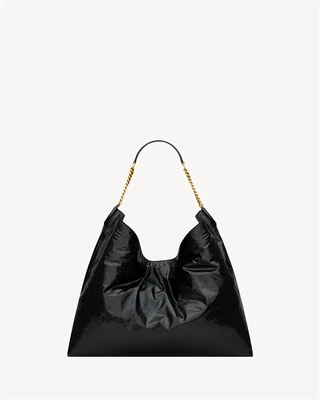 Сумка-хобо HORTENSE из блестящей кожи SAINT LAURENT, черный 47364113