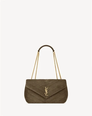 LOULOU среднего размера из замши MATELASSÉ SAINT LAURENT, зеленый 47372596