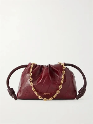 Мини-клатч Flamenco из мятой кожи угря с отделкой из кожи LOEWE, бордовый 47323656