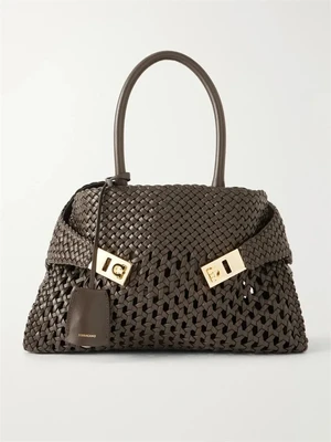 Малая сумка-тоут из плетеной кожи Hug Ferragamo, коричневый 47338252