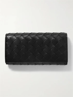 Кожаный кошелек с плетением Intrecciato BOTTEGA VENETA, черный 47346538