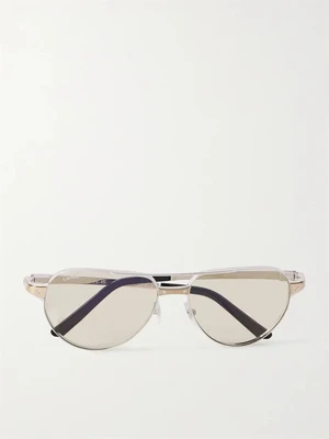 Солнцезащитные очки Santos de Cartier авиатор из золотистого и серебристого металла Cartier Eyewear, серебряный 47348557