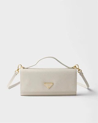 Кошелек из кожи Saffiano с плечевым ремнем Prada, белый 47349942
