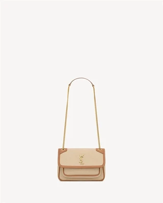Мини-сумка NIKI из холста и кожи SAINT LAURENT, бежевый 47374698