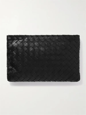 Средняя кожаная сумка-клатч intrecciato BOTTEGA VENETA, черный 47323802