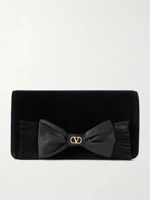 Миниатюрная сумка через плечо из бархата VLogo Signature с бантиком VALENTINO GARAVANI, черный 47323871