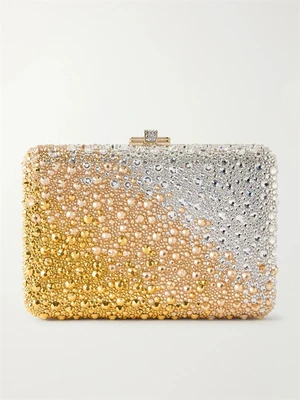 Клатч Slim Slide из серебристого металла, украшенный кристаллами JUDITH LEIBER COUTURE, золотой 47324447