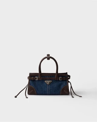 Маленькая сумочка Prada Bonnie из денима и кожи, синий 47343334