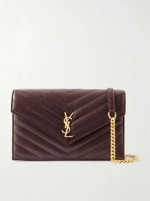 Мини-кошелек с цепочкой Cassandre Envelope из стеганой кожи SAINT LAURENT, бордовый 47345415