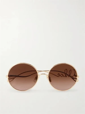 Культовые солнцезащитные очки в круглой оправе золотистого цвета Chloé Eyewear, золотой 47348691