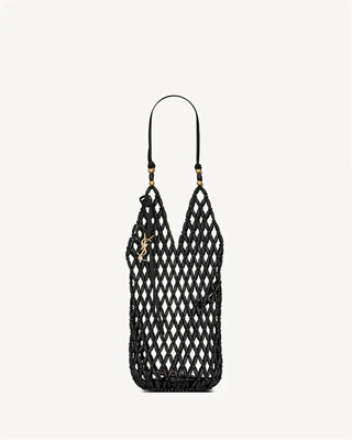 Мягкое ведро из деревянных бусин SAINT LAURENT, черный 47364481