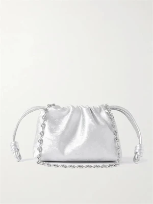 Мини-клатч Flamenco из металлизированной кожи LOEWE, серебряный 47324017
