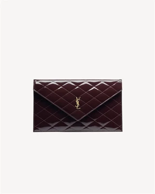 Клатч PARIS из лакированной кожи SAINT LAURENT, бежевый 47324227