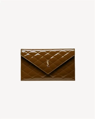 Клатч PARIS из лакированной кожи SAINT LAURENT, коричневый 47324228