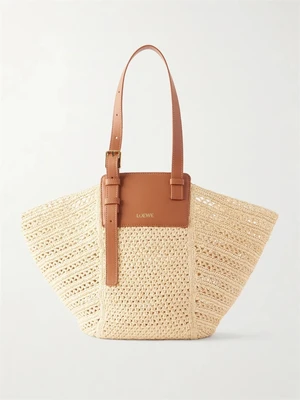 Сумка-тоут из рафии Paula's Ibiza Hammock Cabas с кожаной отделкой LOEWE, бежевый 47339615
