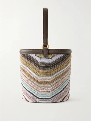 Сумка-шопер из металлической вязаной крючком ткани с кожаной отделкой Missoni, коричневый 47340097