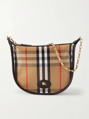 Сумка на плечо из канвы с клетчатым узором и кожаной отделкой BURBERRY, бежевый 47345429