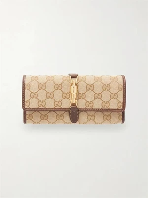 Кошелек GUCCI Jackie из жаккардового канваса с кожаной отделкой, бежевый 47353284