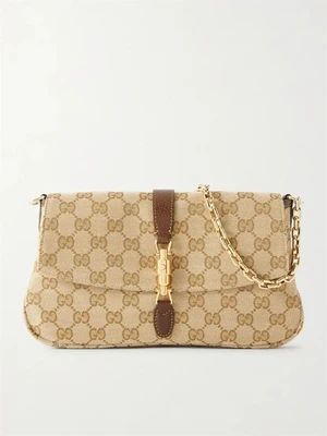 Сумка на плечо Aperitivo из канвы с жаккардовым узором и кожаной отделкой GUCCI, бежевый 47353291