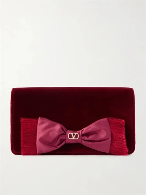 Мини-сумка через плечо из бархата VLogo Signature с бантом VALENTINO GARAVANI, бордовый 47323870