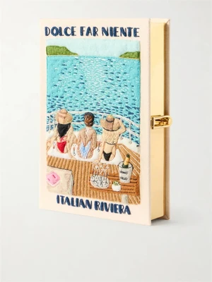 Клатч из канваса Olympia Le-Tan Dolce Far Niente с вышитыми аппликациями, мультицвет 47324450