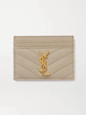 Бумажник для карт Monogramme из стеганой текстурированной кожи SAINT LAURENT, бежевый 47346252