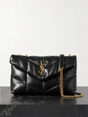 Стеганая кожаная сумка на плечо Puffer Toy SAINT LAURENT, черный 47346265