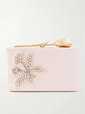 Клатч Bloom из атласа, украшенный кристаллами ERDEM, розовый 47323810