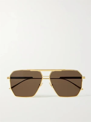 Оригинальные солнцезащитные очки-авиаторы золотистого цвета BOTTEGA VENETA EYEWEAR, золотой 47349485